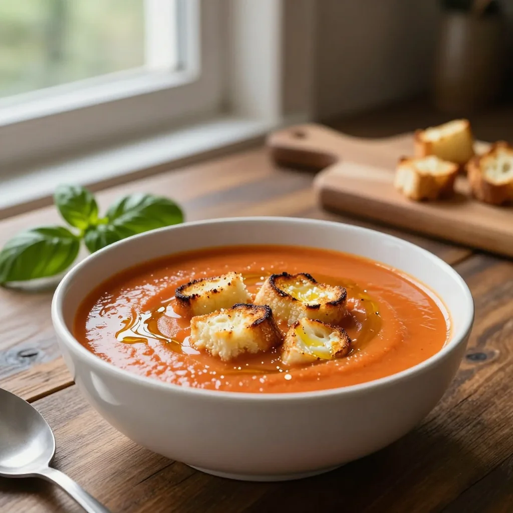 Tomato Soup with Grilled Cheese Croutons