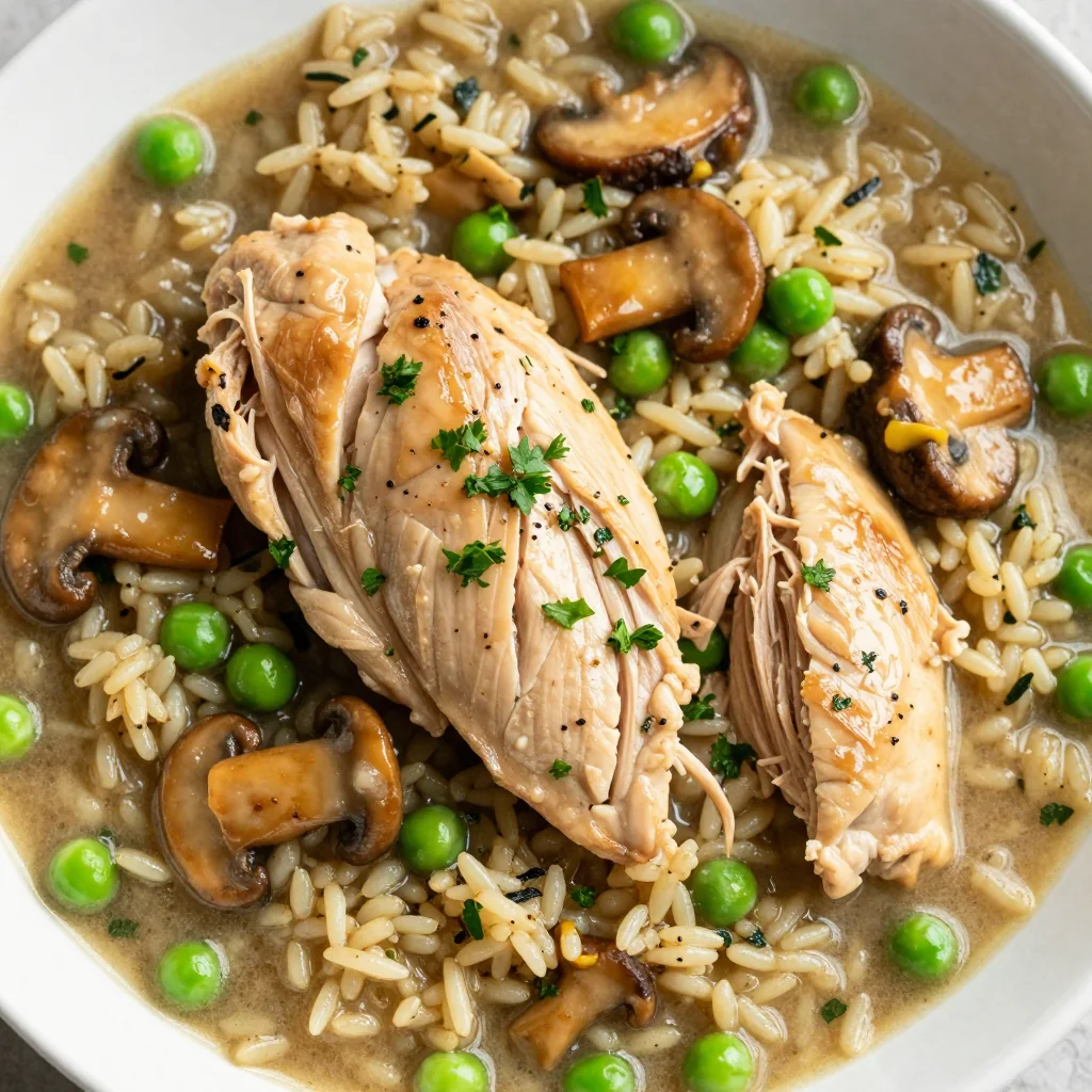 High Protein Slow Cooker Chicken and Wild Rice with Mushrooms