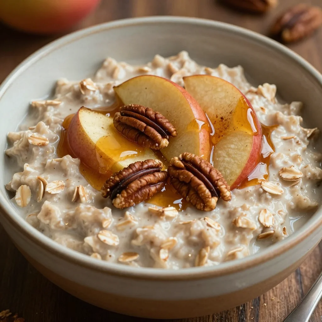 Warm Spiced Oatmeal with Apples and Pecans for a Winter Treat