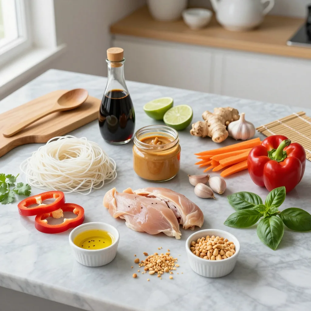 All ingredients for Thai Peanut Noodles with Chicken