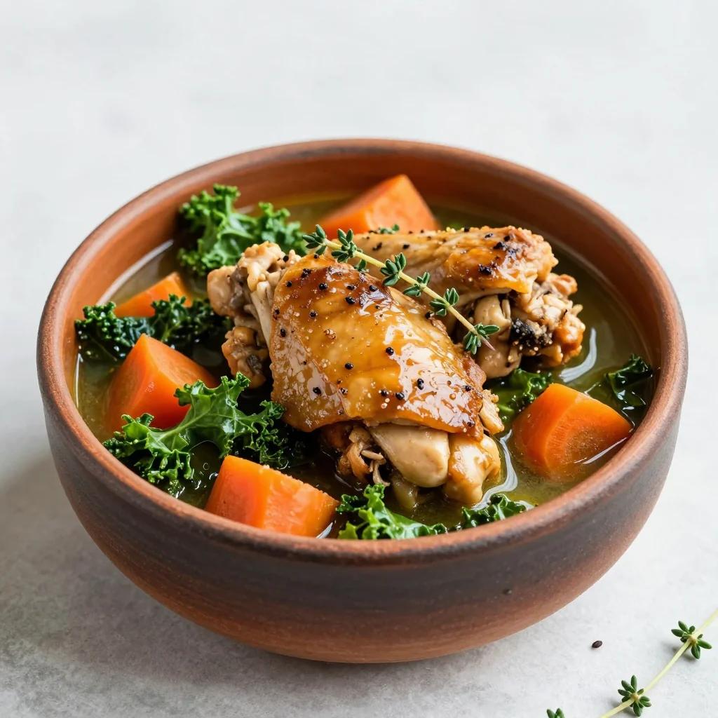 batch cook chicken stew with kale and carrots for clean eating and meal prep