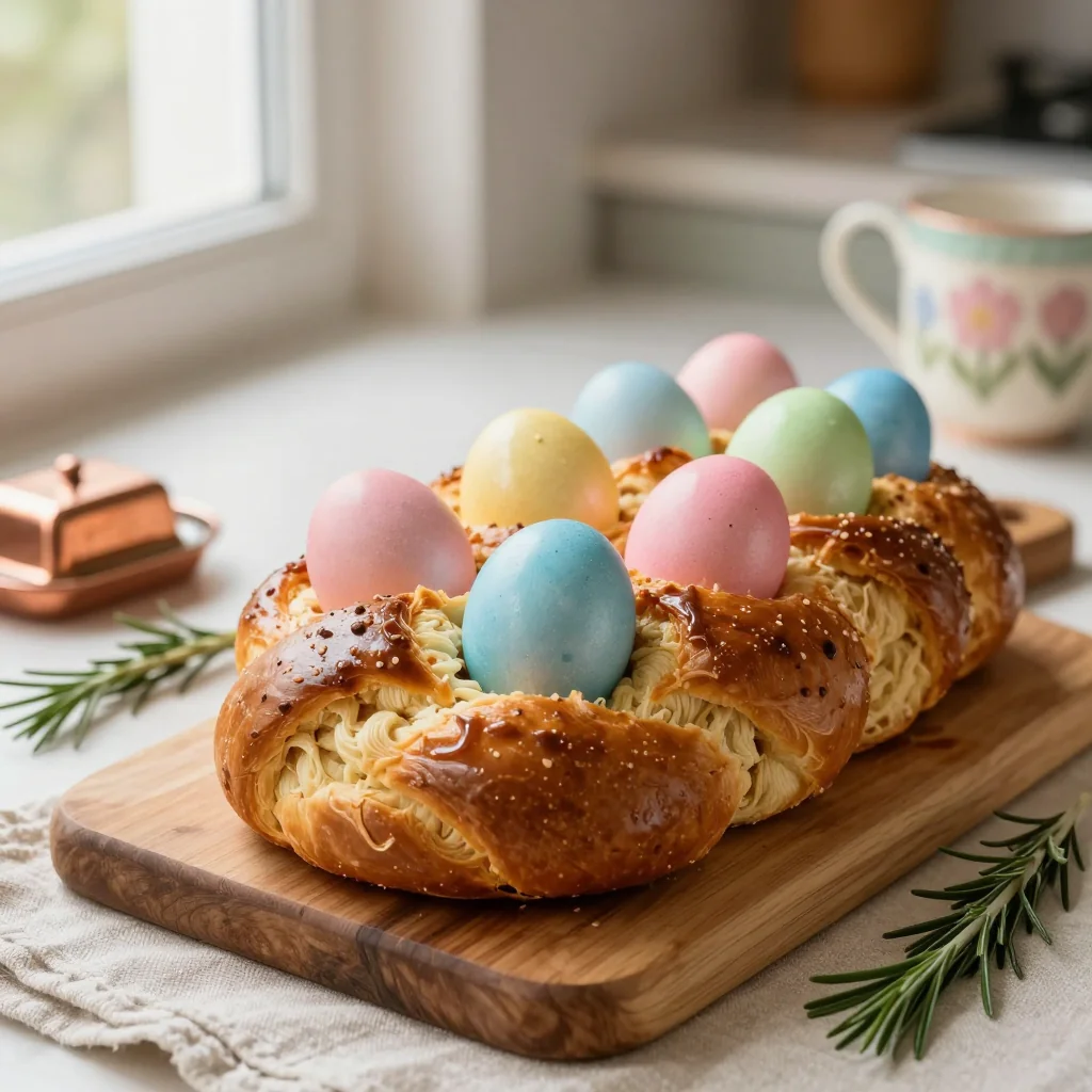 Italian Easter Bread with Colored Eggs