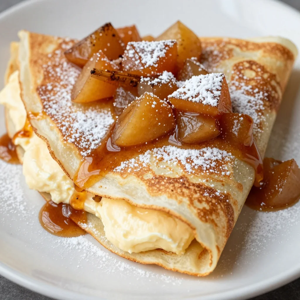 Warm Apple Cinnamon Crepes with a Sweet Cream Cheese Filling