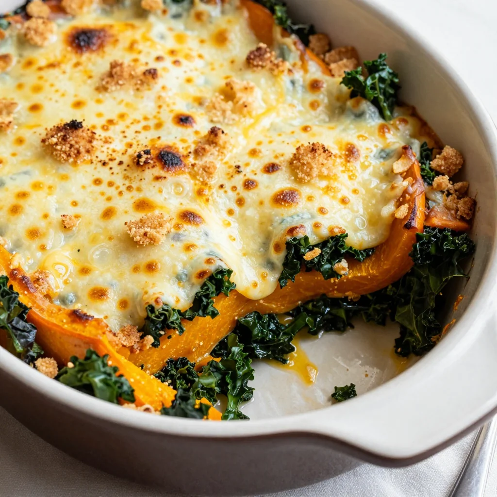 baked butternut squash and kale casserole for comforting family meals