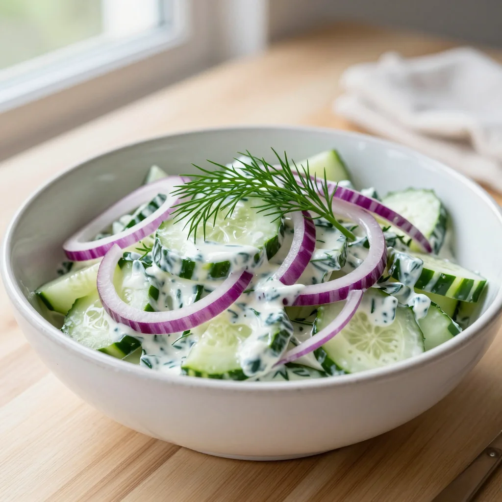 Creamy Cucumber Salad with Red Onion and Dill