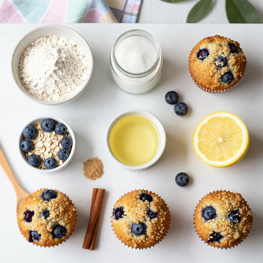 All ingredients for Lemon Blueberry Muffins with Streusel Crumb Topping