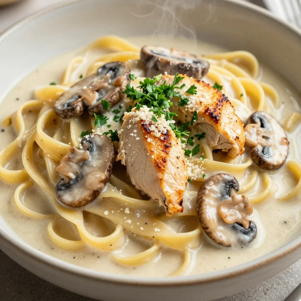 Creamy Chicken and Mushroom Pasta with a White Sauce