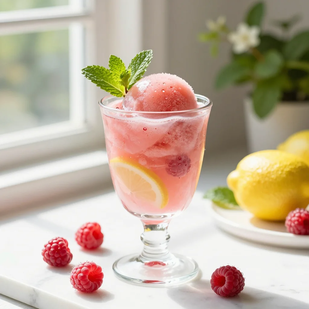 Raspberry Lemonade Sorbet with Fresh Mint
