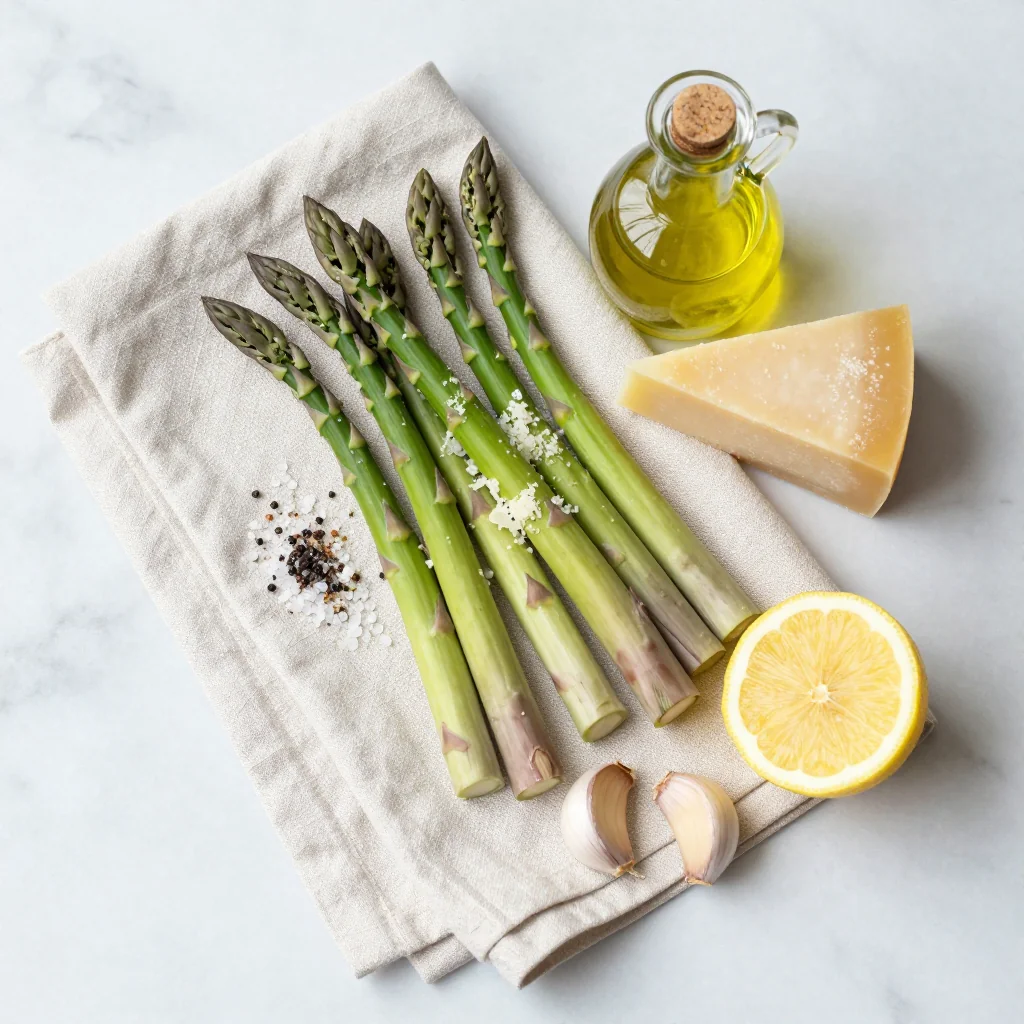 All ingredients laid out for Asparagus with Parmesan Baked in Oven