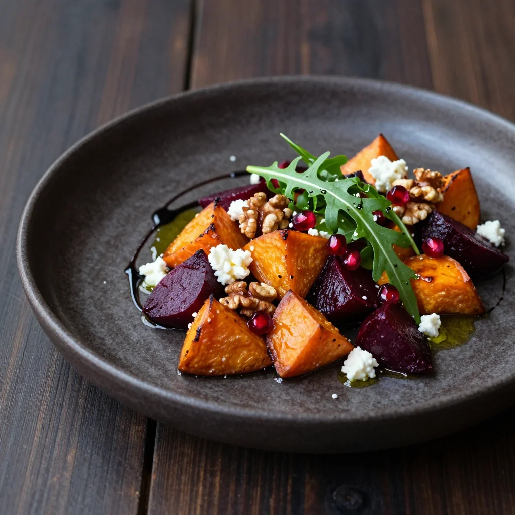 savory garlic roasted sweet potato and beet salad for january evenings