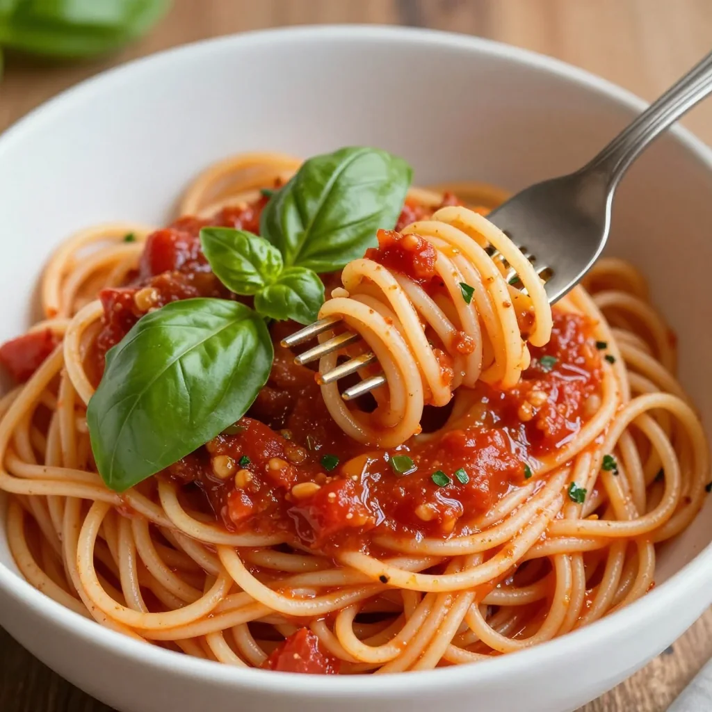 Pantry Pasta with Canned Tomatoes and Fresh Basil