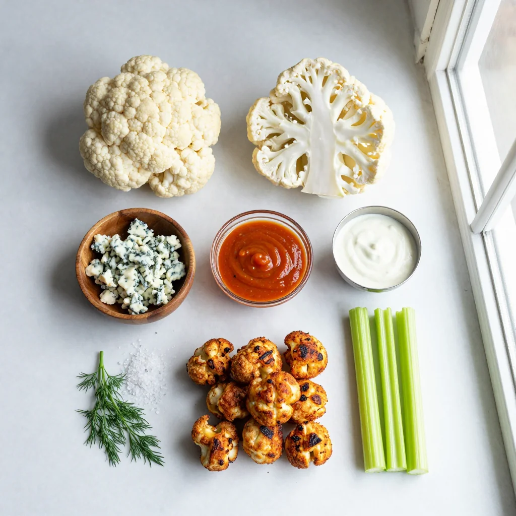All ingredients for Roasted Cauliflower Buffalo Bites with Blue Cheese
