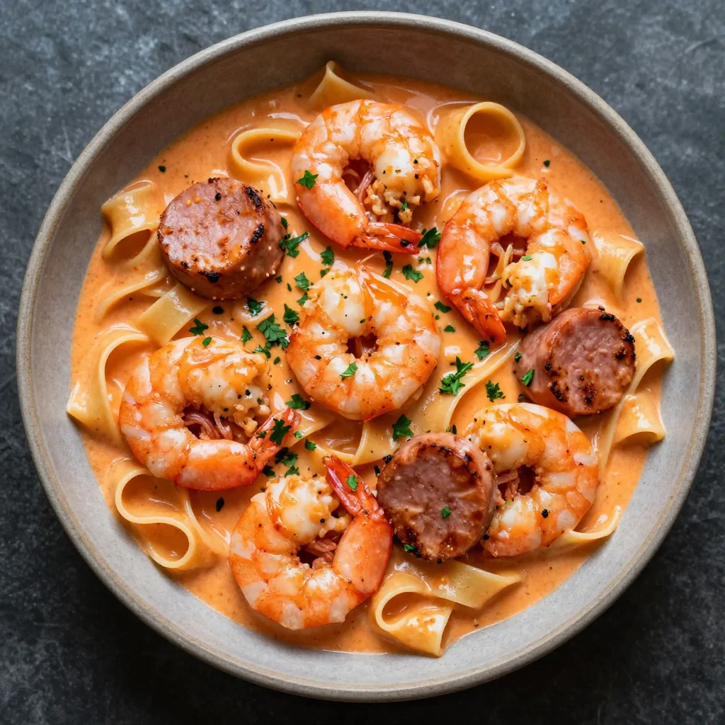 One Pot Creamy Cajun Shrimp And Sausage Pasta