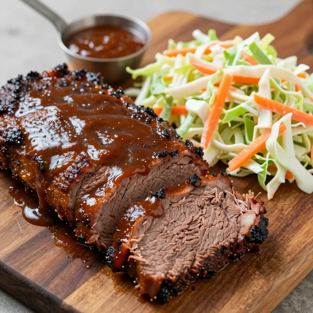 Slow Cooker Beef Brisket with BBQ Sauce and Slaw