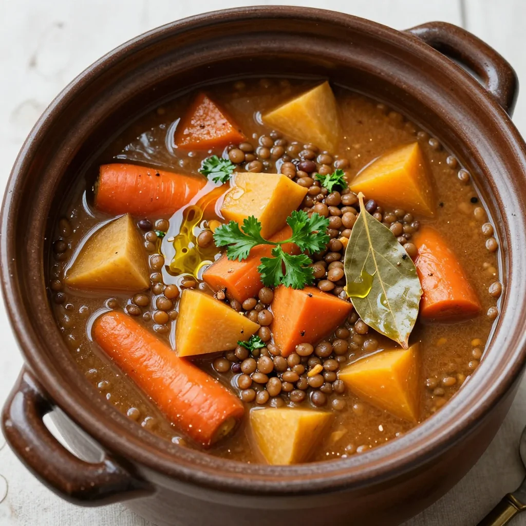 hearty slow cooker lentil and winter vegetable stew for family meals
