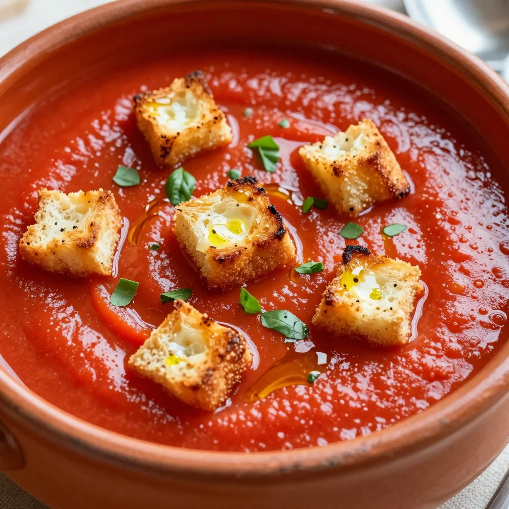 Fiery Tomato Soup with Grilled Cheese Croutons