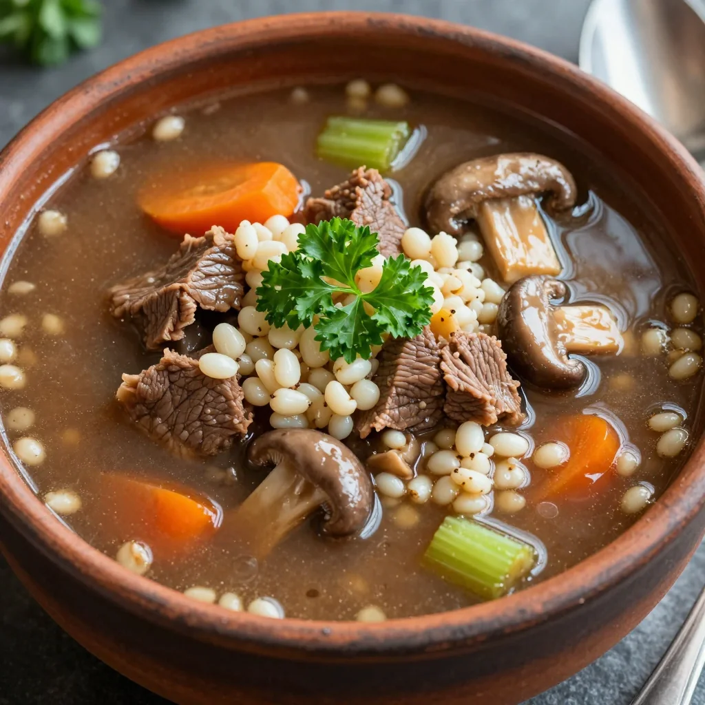Budget Friendly Beef and Barley Soup with Mushrooms for a Hearty and Healthy Dinner