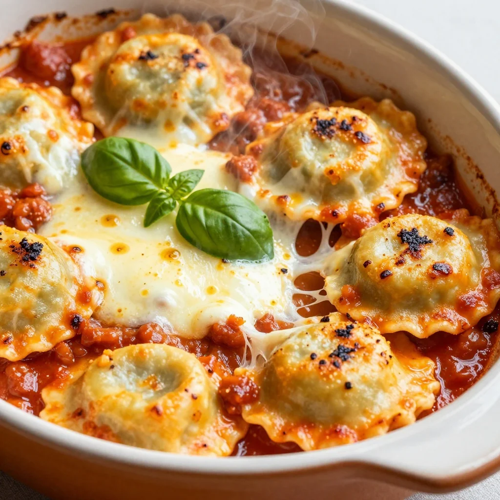 Baked Ravioli with Marinara and Lots of Mozzarella