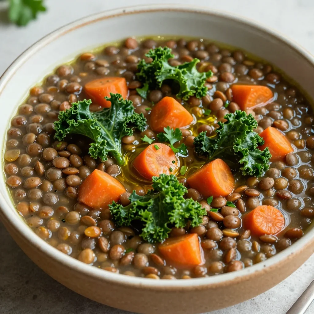 comforting onepot lentil soup with kale and carrots
