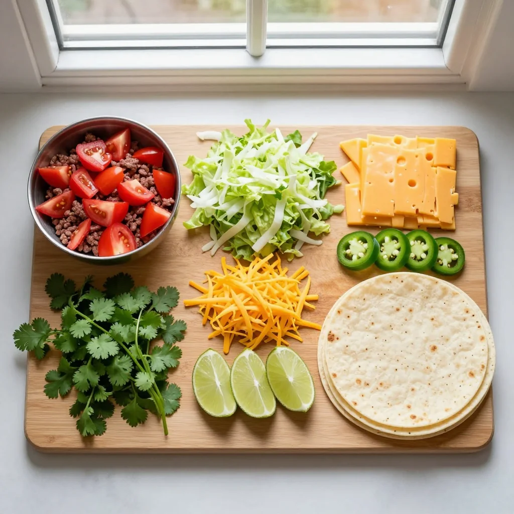 All ingredients for Beef Tacos with Ground Beef