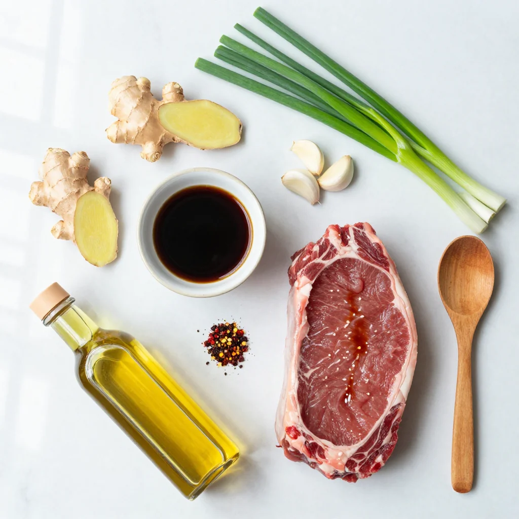 All ingredients laid out for Flank Steak Marinade Soy Ginger