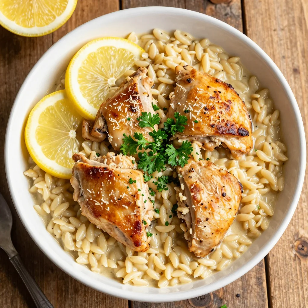 Easy One Pot Creamy Chicken Orzo with Lemon