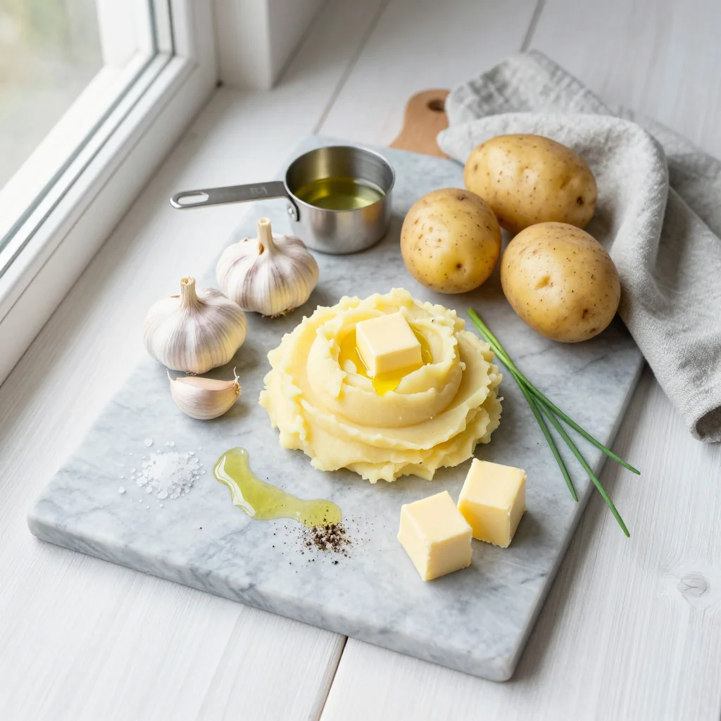 All ingredients for Mashed Potatoes with Garlic and Butter
