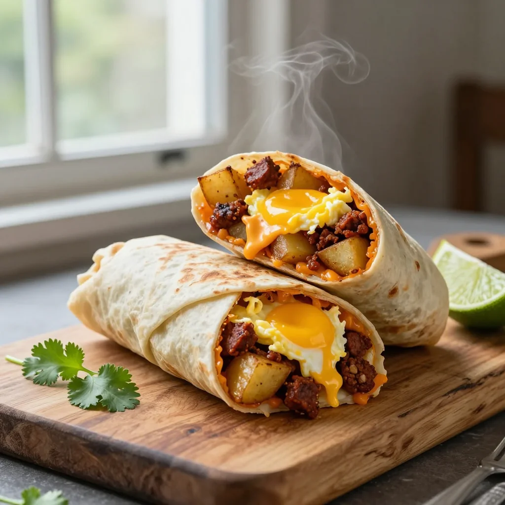 Savory Breakfast Burritos with Chorizo and Potatoes