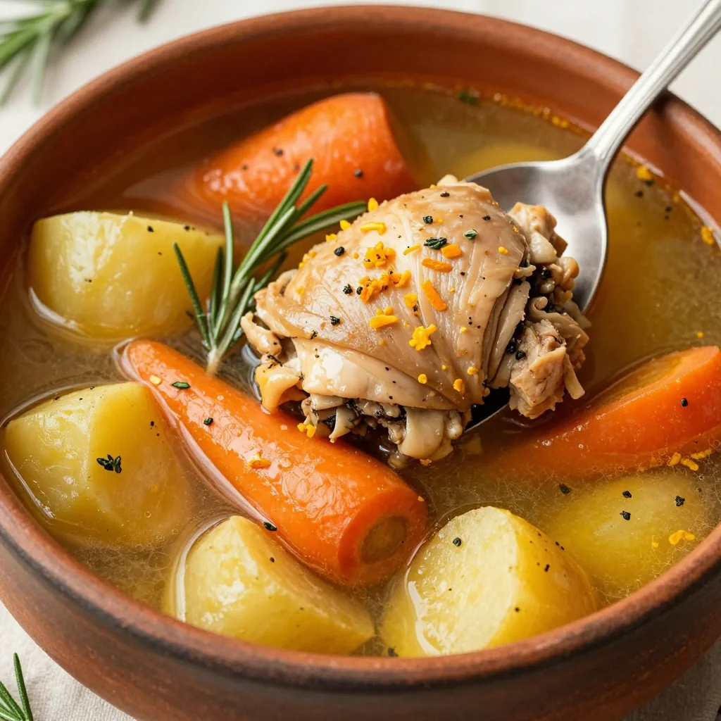 easy slow cooker chicken and root vegetable stew with citrus and herbs