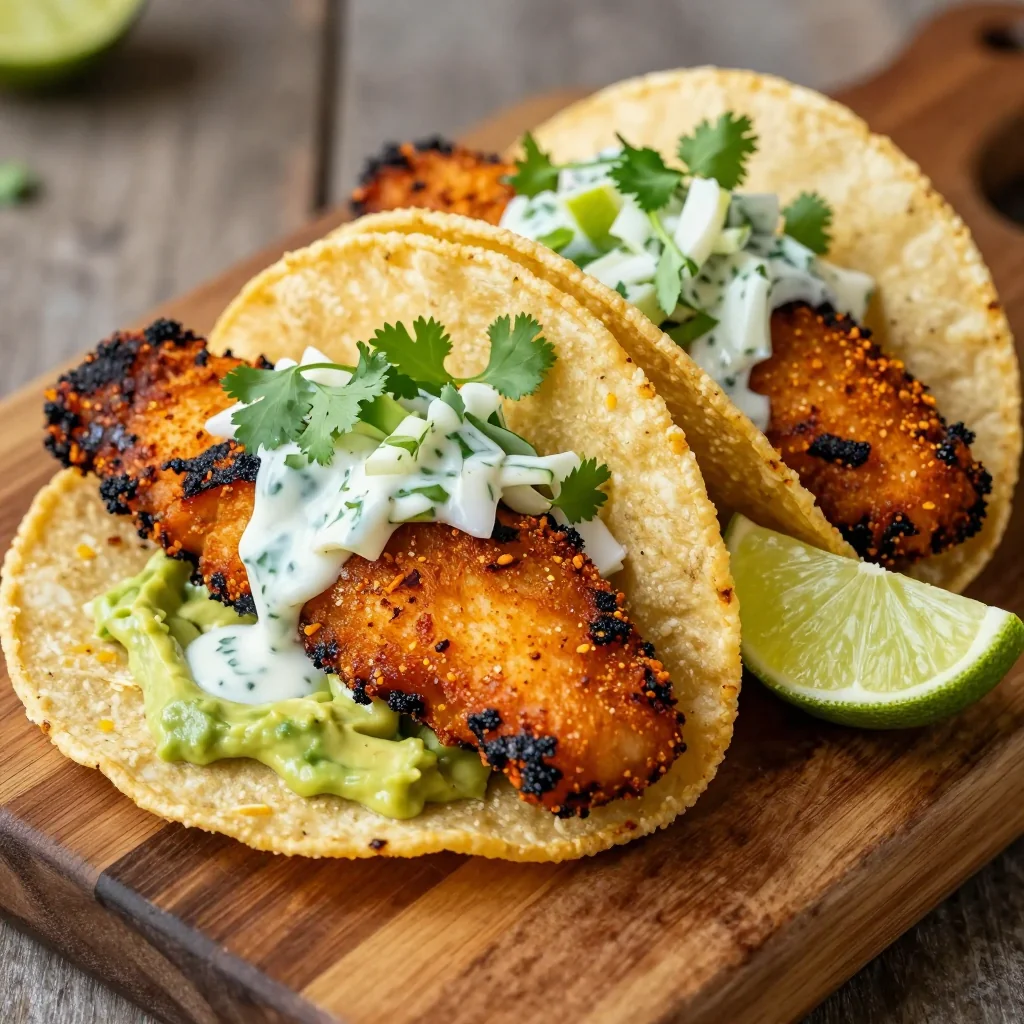 Spicy Blackened Fish Tacos With A Creamy Slaw