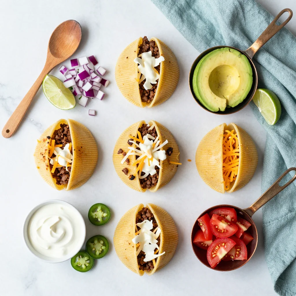 All ingredients for Taco Stuffed Pasta Shells with Mexican Cheese