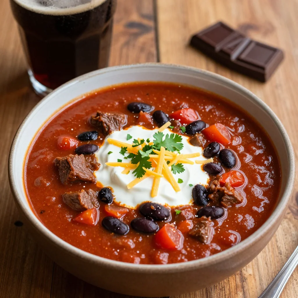 NFL Playoff Chili with Beer and Chocolate for Depth