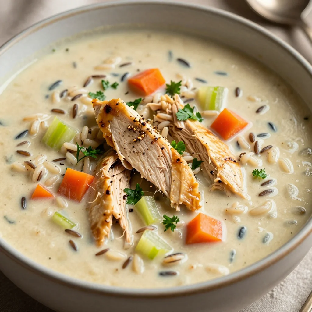Budget Friendly Creamy Chicken and Wild Rice Soup That is a Weeknight Dinner Savior