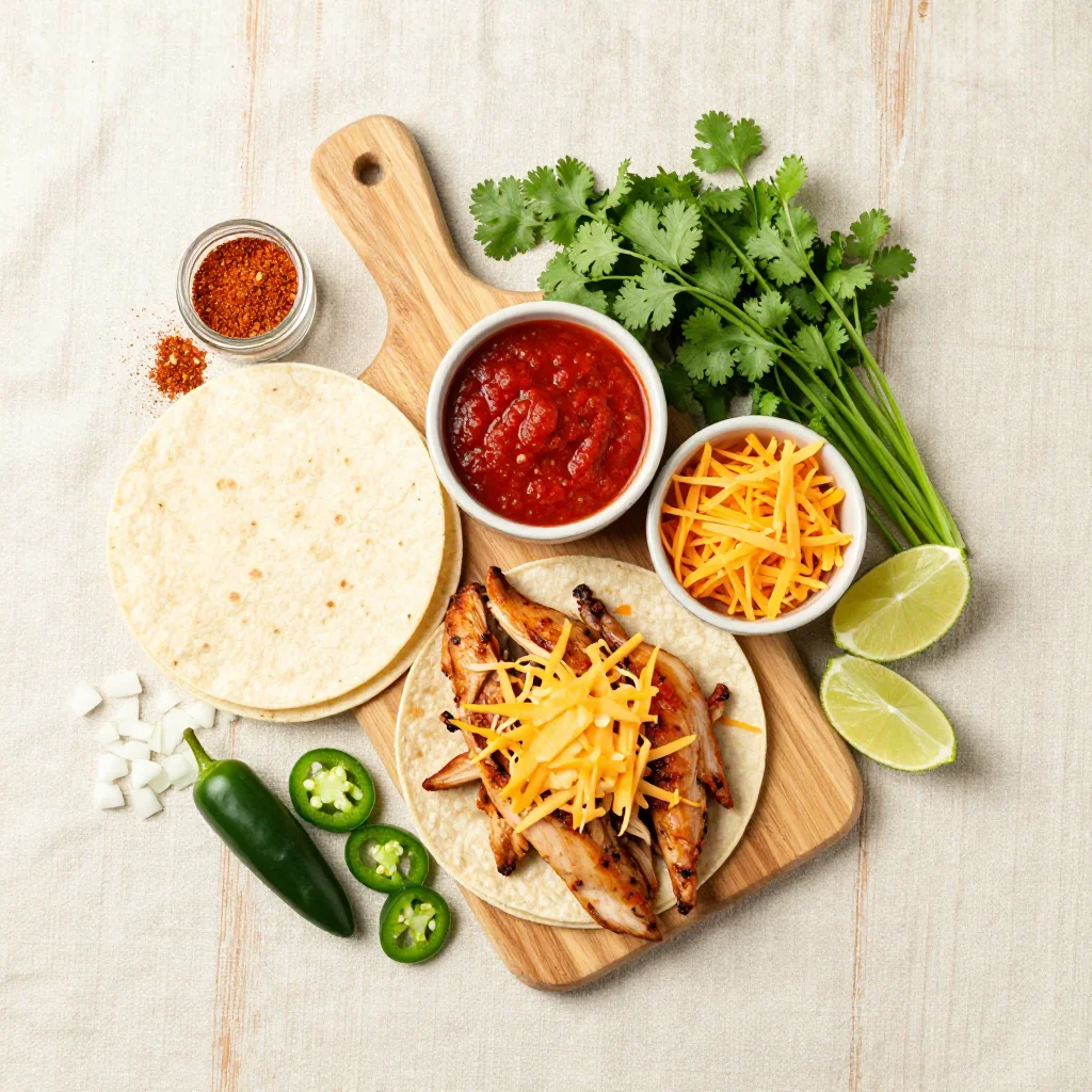 All ingredients for Chicken Enchiladas with Red Sauce and Cheese