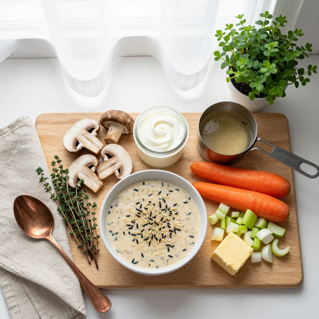 All ingredients for Creamy Wild Rice Soup with Mushroom