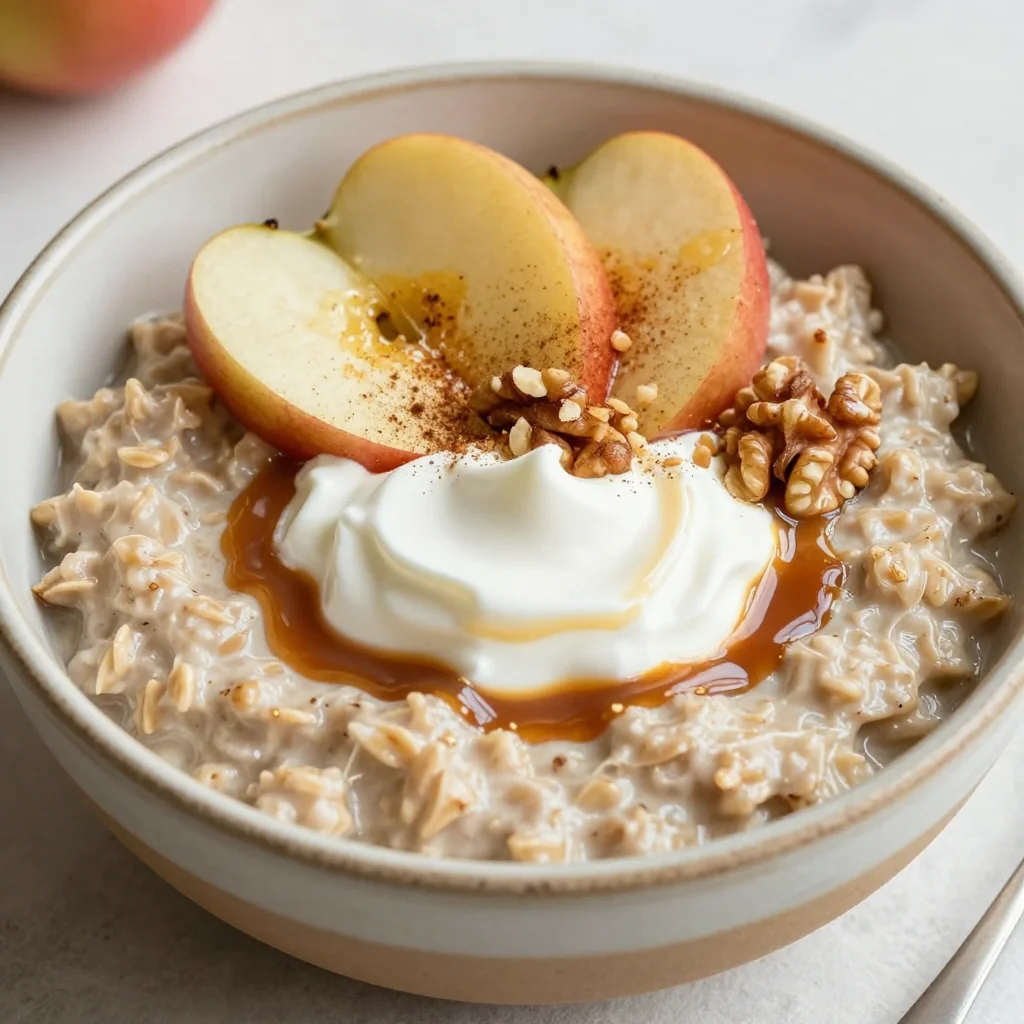Warm Apple Cinnamon Oatmeal with Yogurt for Winter