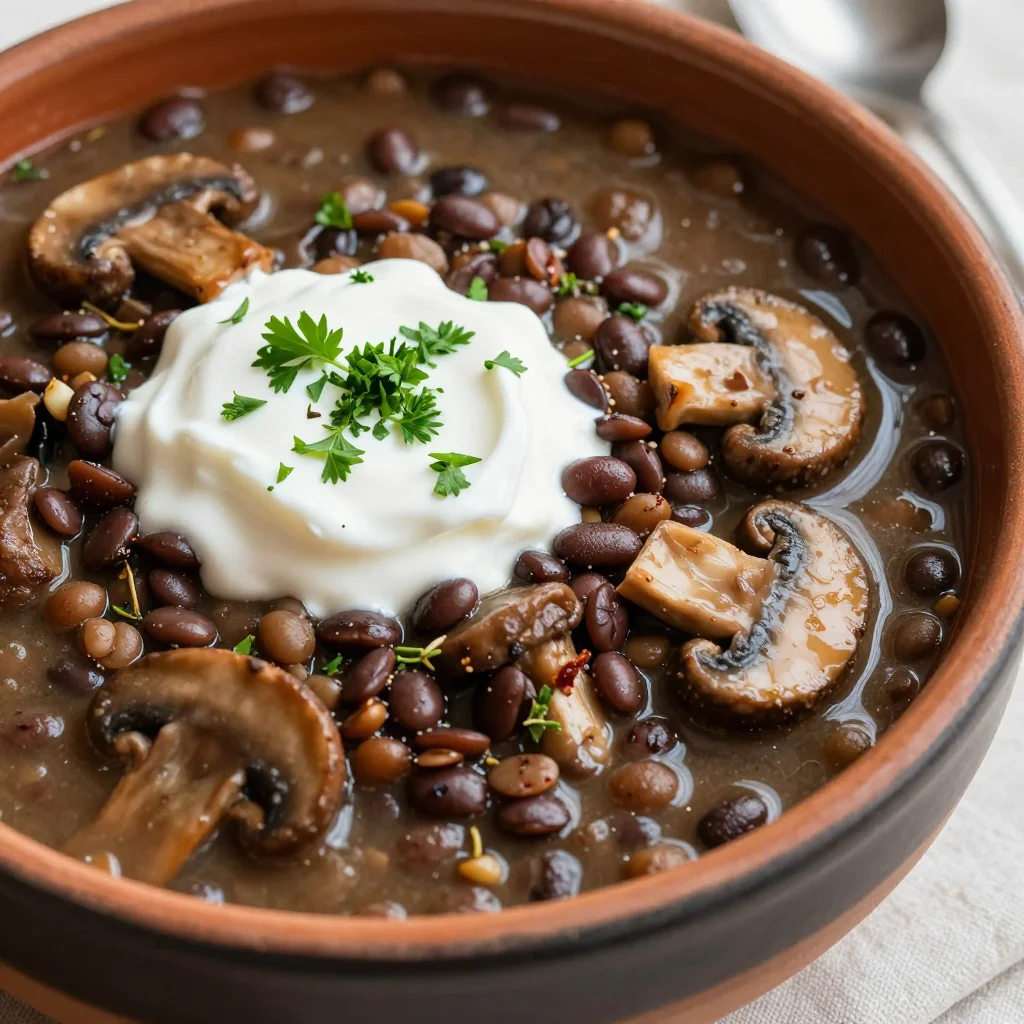 High Protein Mushroom and Lentil Stew for Meatless Monday