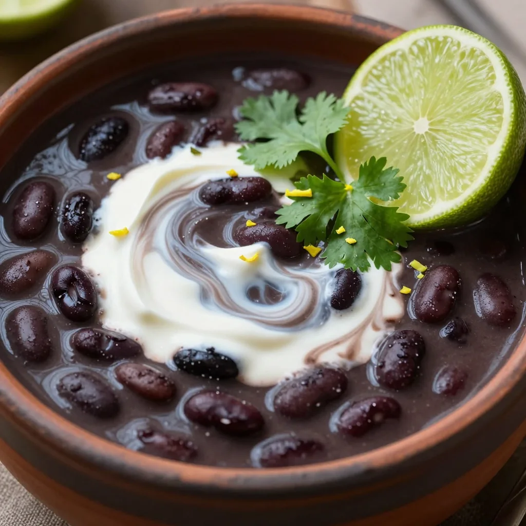 New Year's Day Lucky Black Bean Soup With Sour Cream And Lime