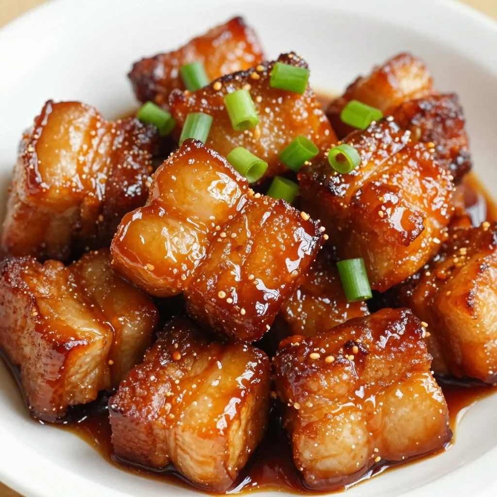 Spicy Honey Garlic Glazed Pork Belly Bites With Scallions Appetizer