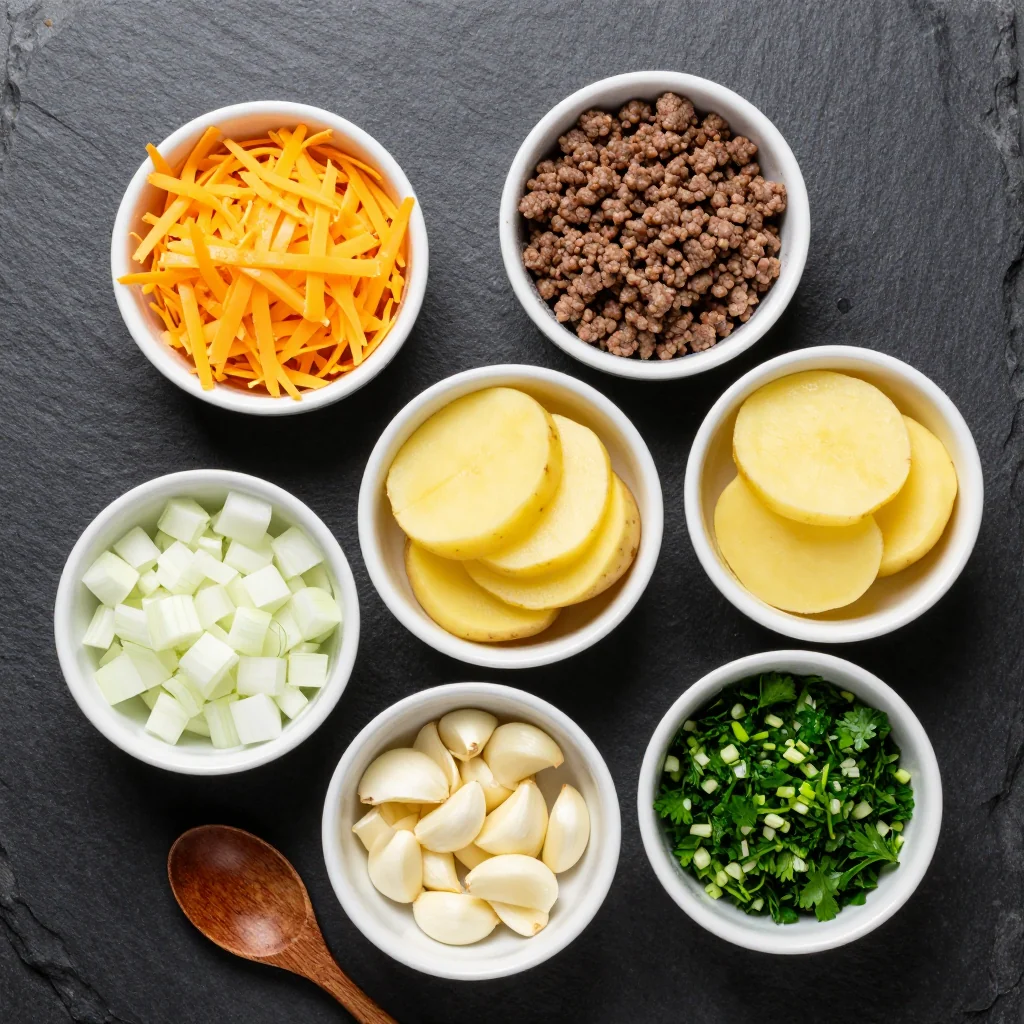 Ingredients for Kid-Friendly Cheesy Beef and Potato Bake