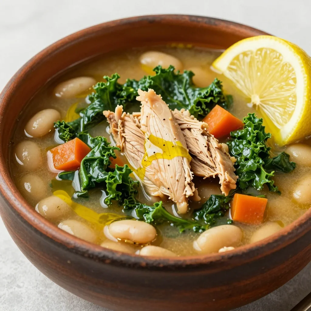 High Protein Slow Cooker Chicken and Kale Soup with Lemon