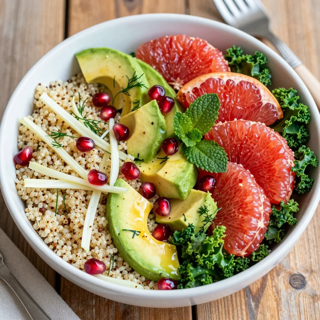 healthy winter detox salad with citrus and fresh herbs for january