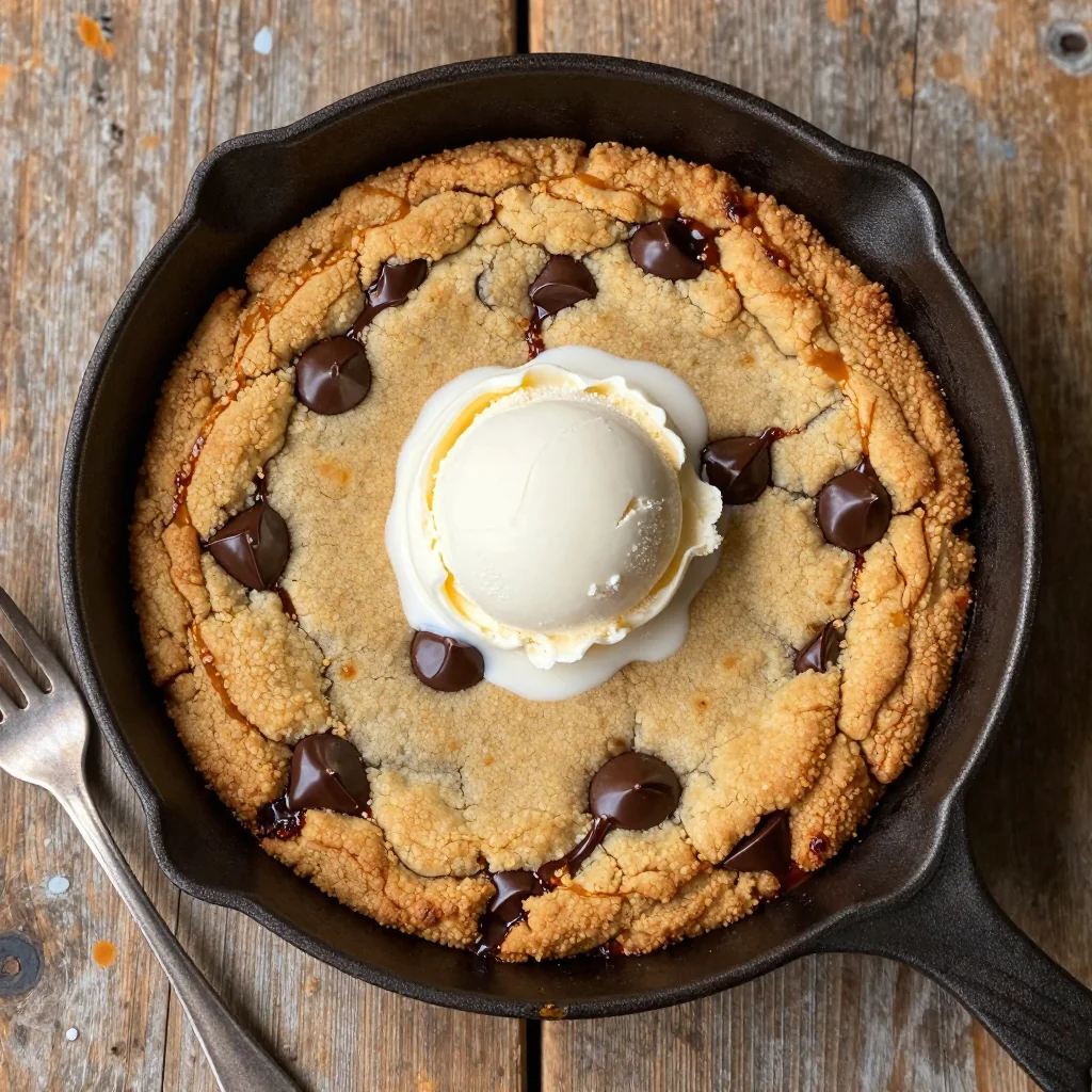 Warm Chocolate Chip Skillet Cookie for One Person