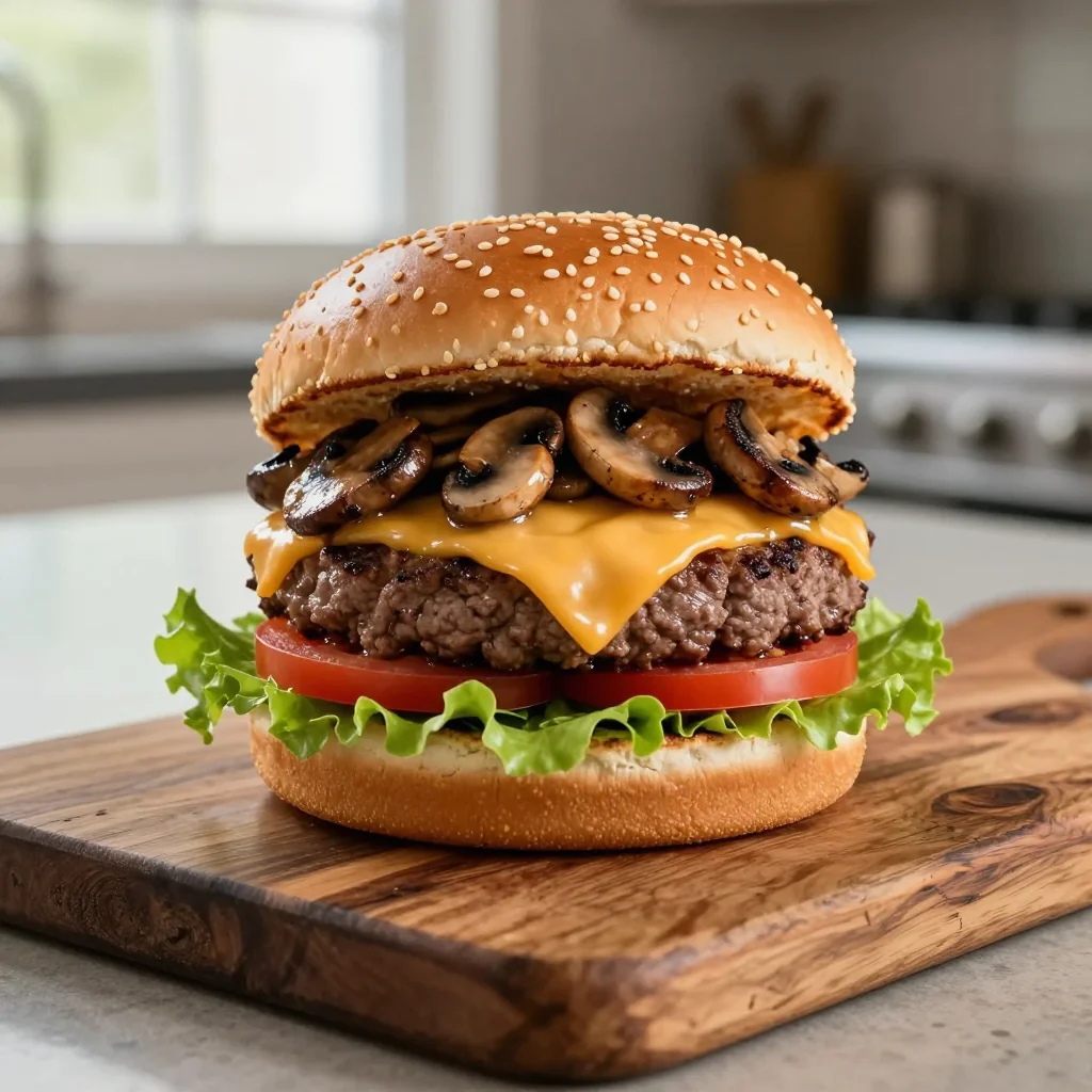 Beef Burgers with Swiss Cheese and Mushrooms