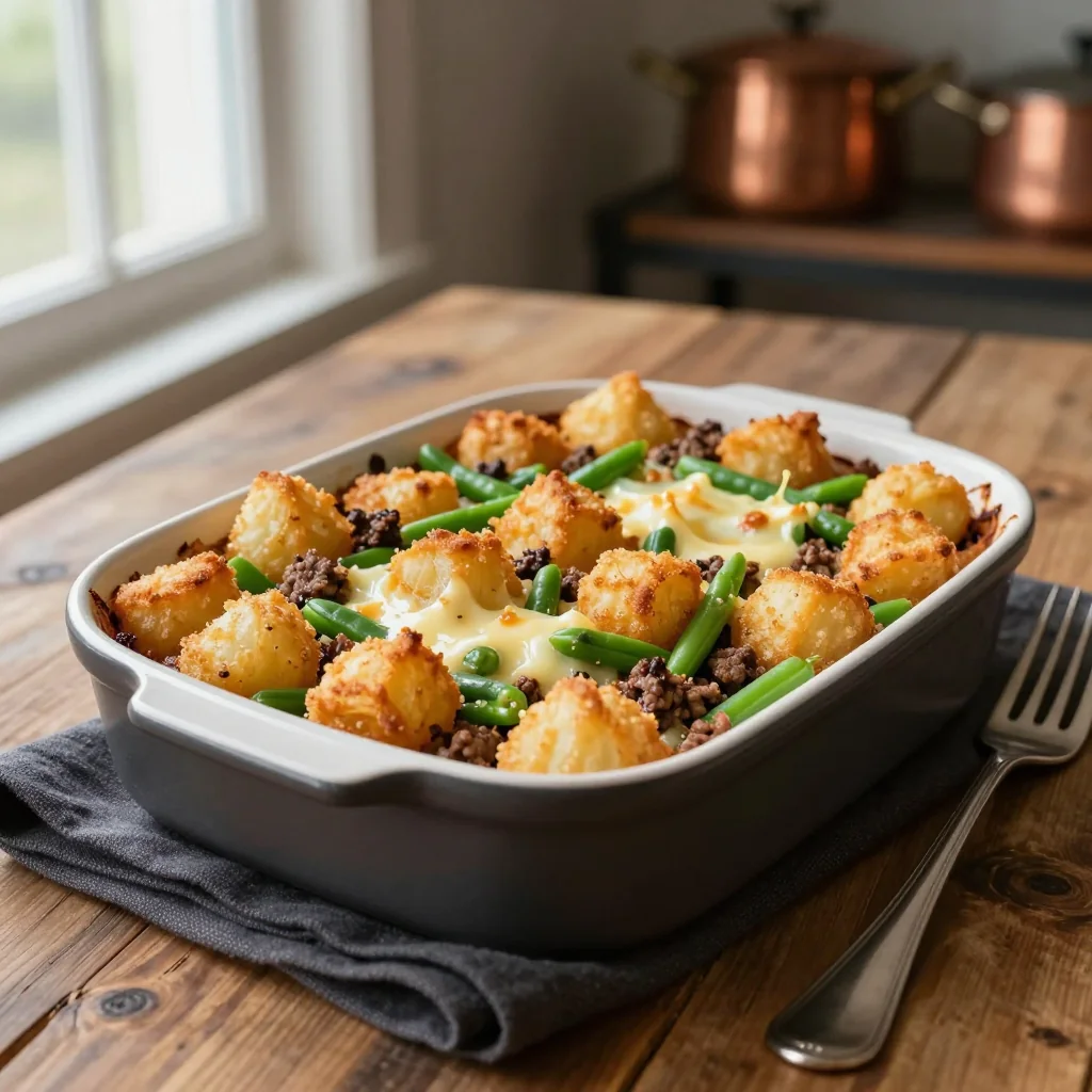 Tater Tot Casserole with Ground Beef and Green Beans