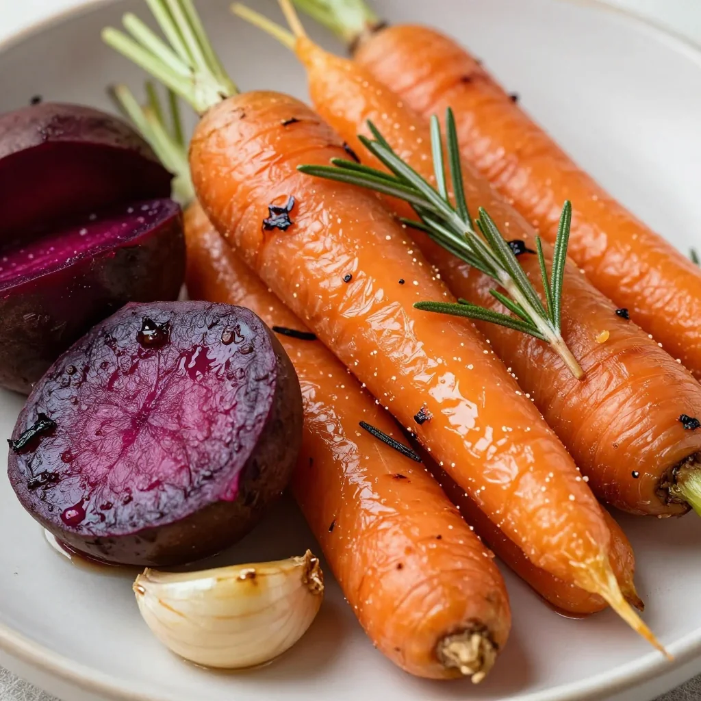 detox lemon and garlic roasted beets with carrots and rosemary