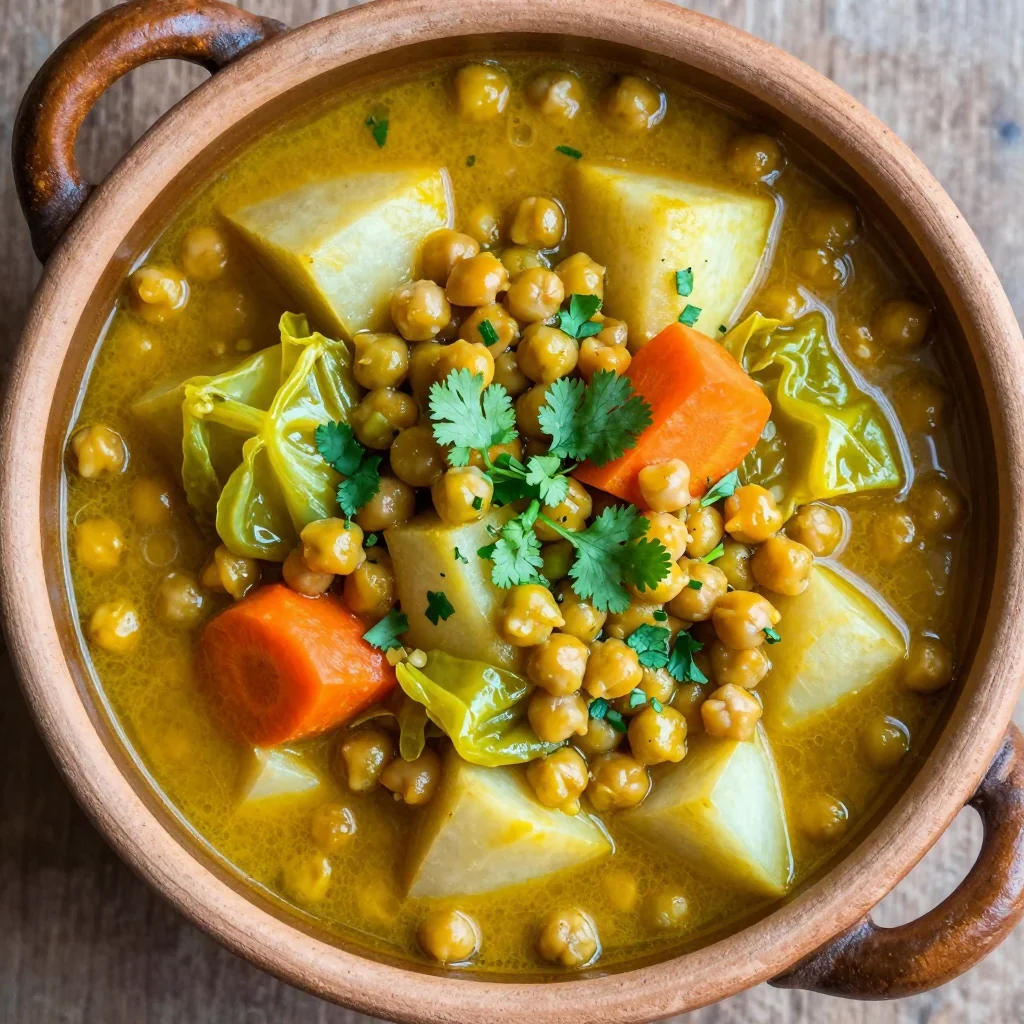 onepot chickpea and cabbage curry with winter root vegetables