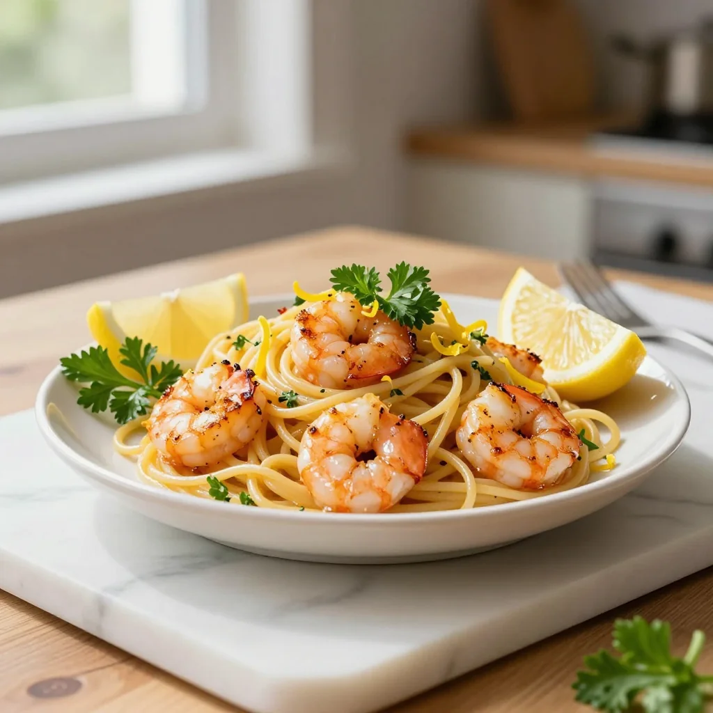Lemon Garlic Shrimp with Angel Hair Pasta
