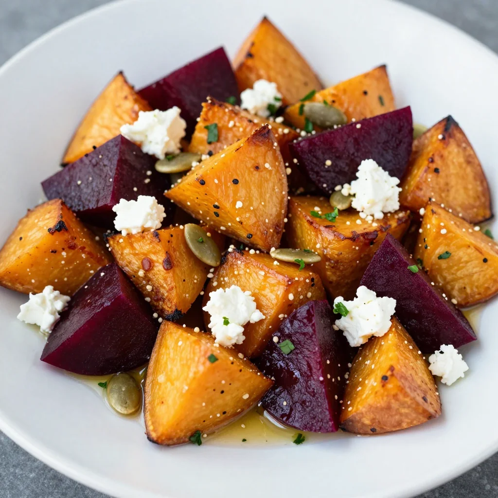 warm garlic roasted sweet potato and beet salad for nutritious evenings