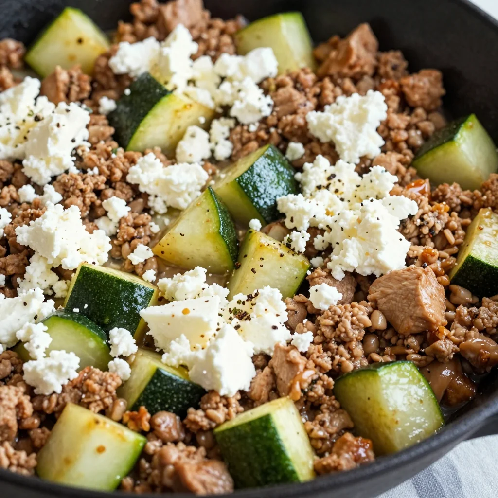 Healthy Turkey and Zucchini Skillet with Feta Cheese